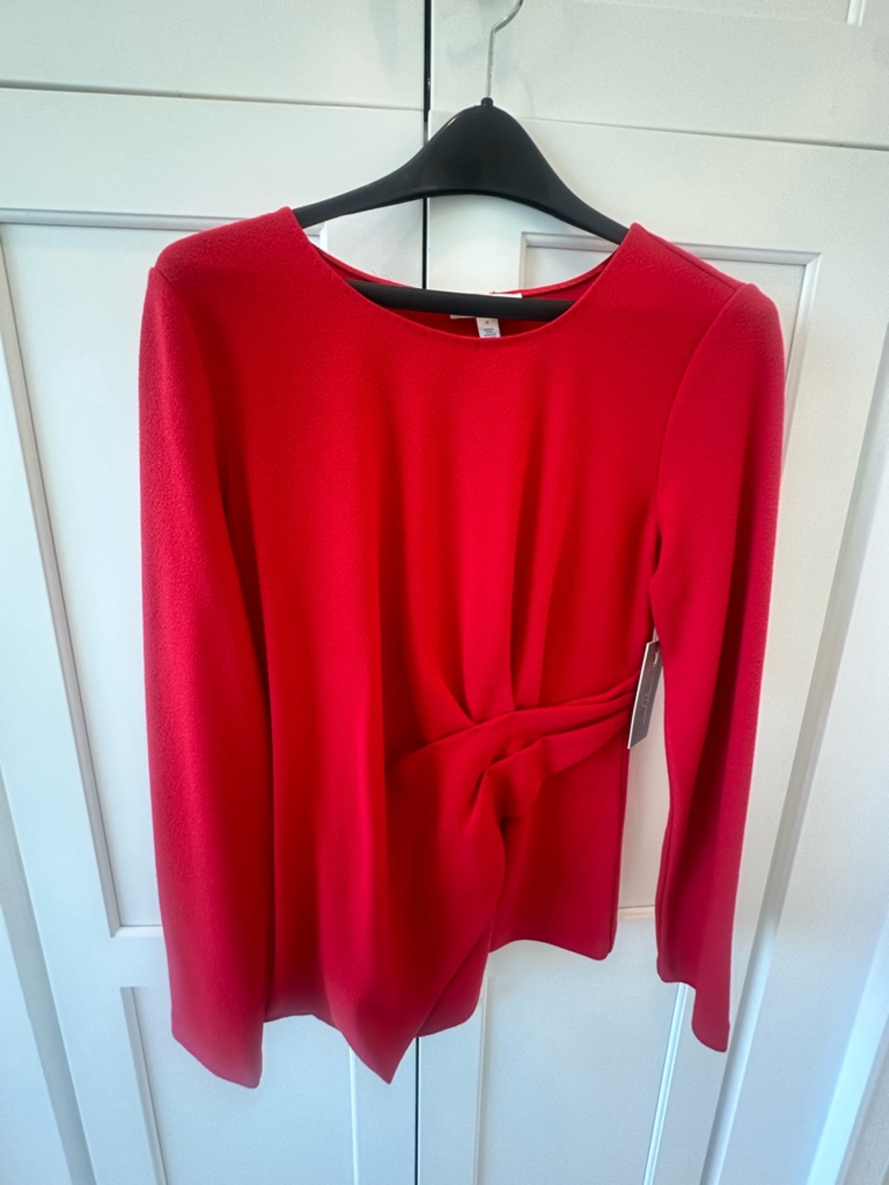 Red Long-Sleeve Twist-Front Women's Top